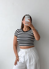 Size XS-S Black & White Striped Crop Top