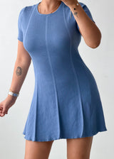 Size M-L Dusty Blue Fit & Flare Knit Mini Dress
