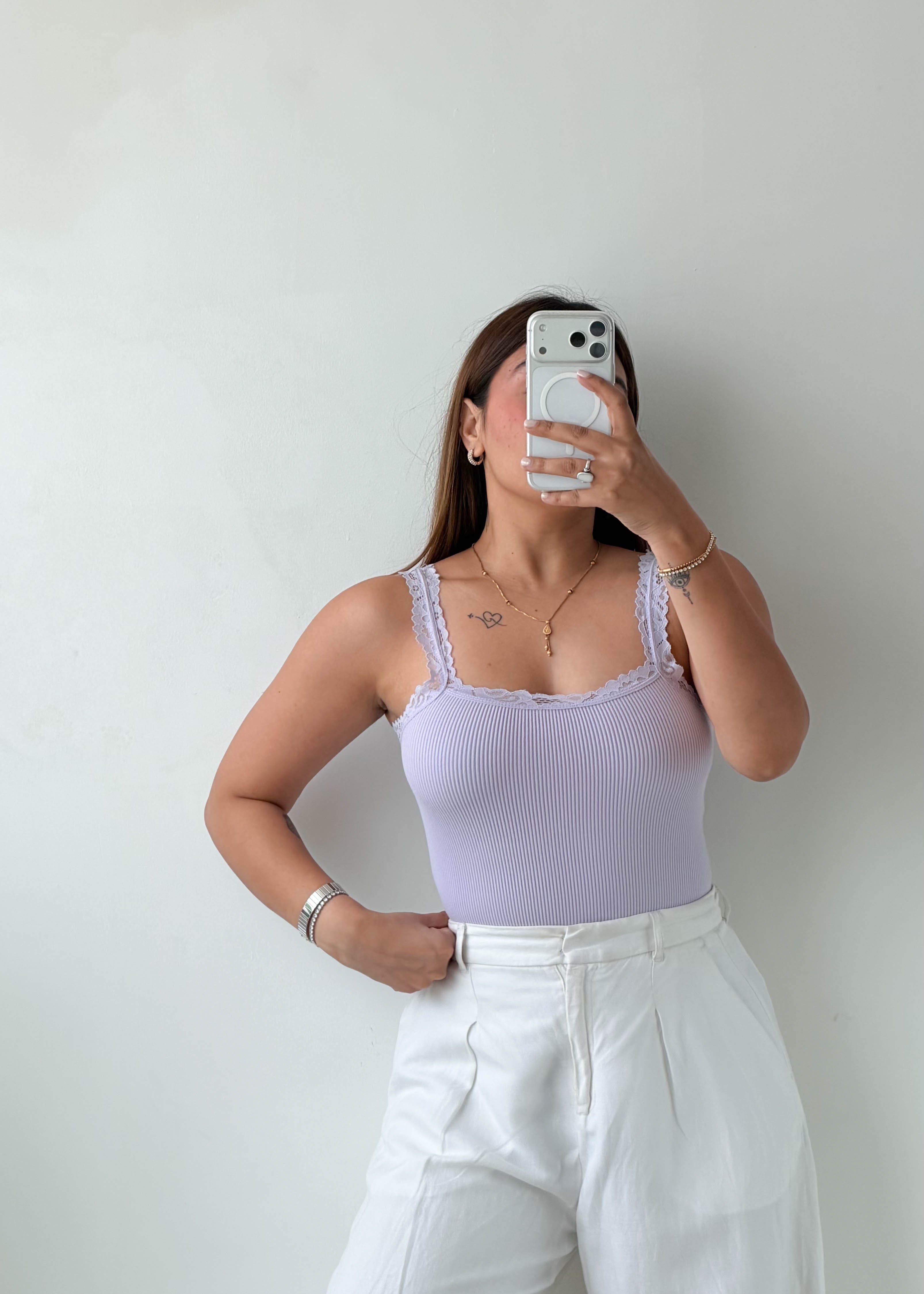 Size XS-S Lavender Lace Trim Bodysuit