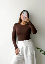 Size S, Chocolate Brown Crew Neck Bodysuit
