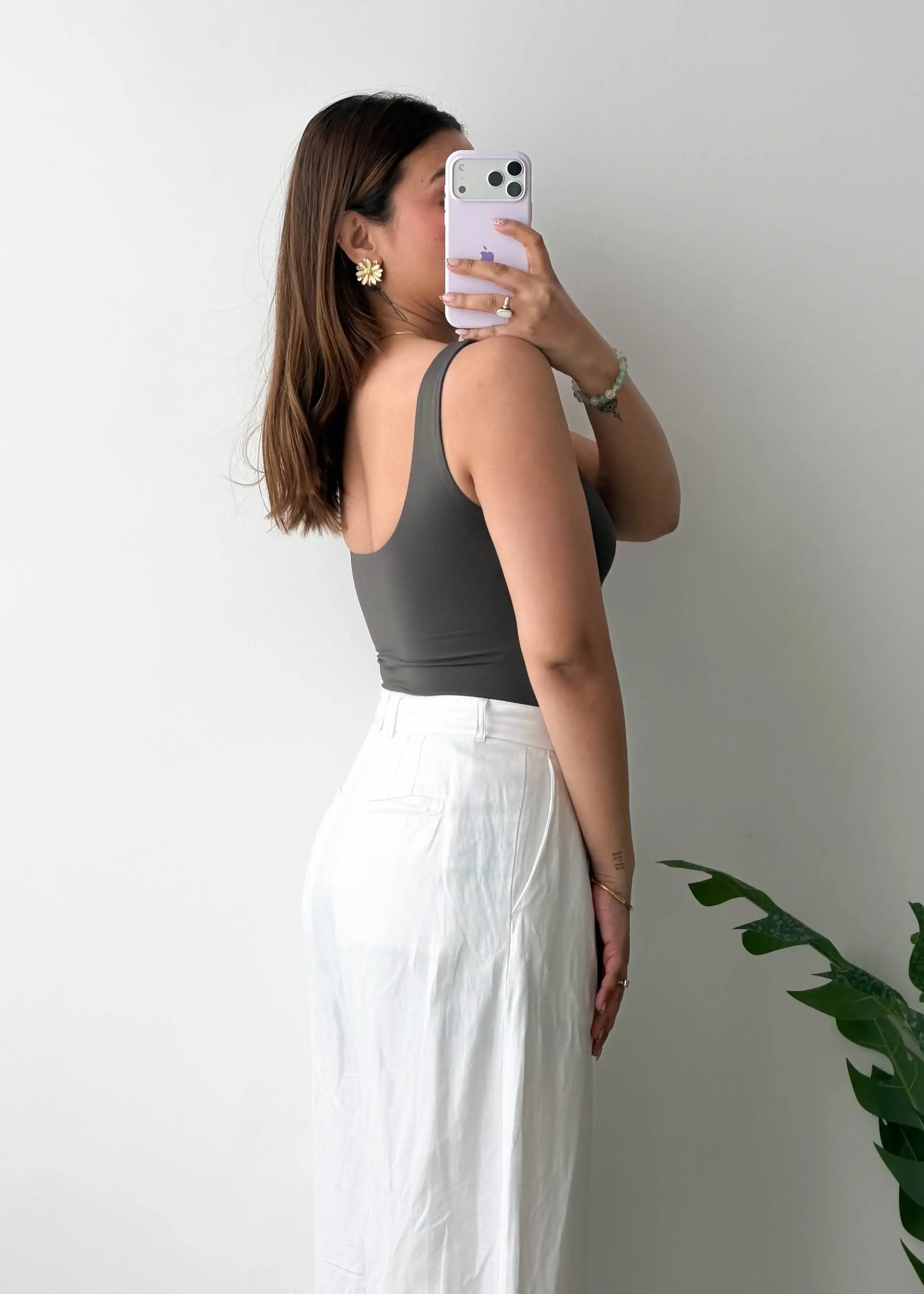 Size XS, Charcoal Grey Scoop Neck Sleeveless Bodysuit