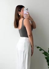 Size XS, Charcoal Grey Scoop Neck Sleeveless Bodysuit