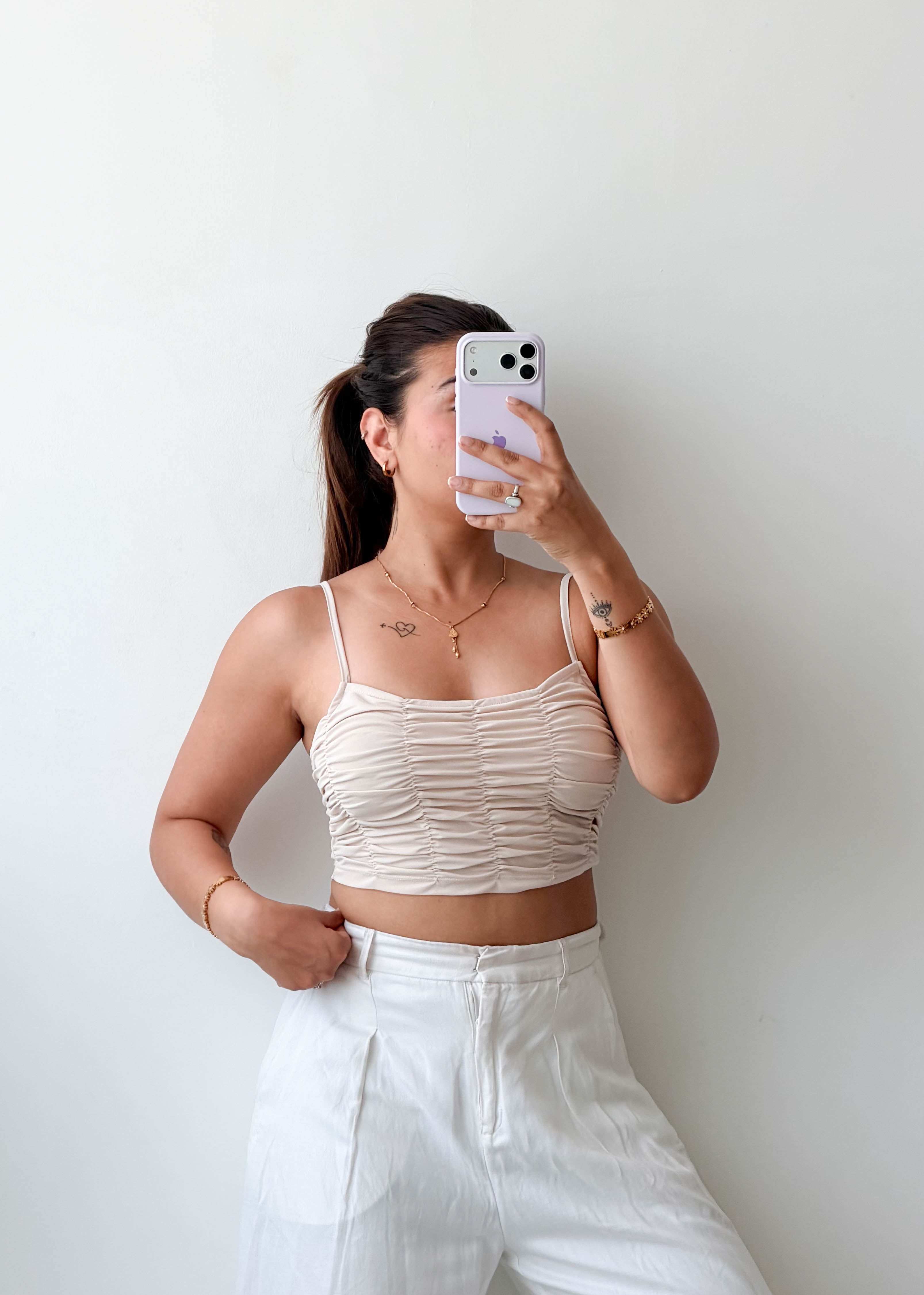 Size XS-S Cream Ruched Cami Crop Top