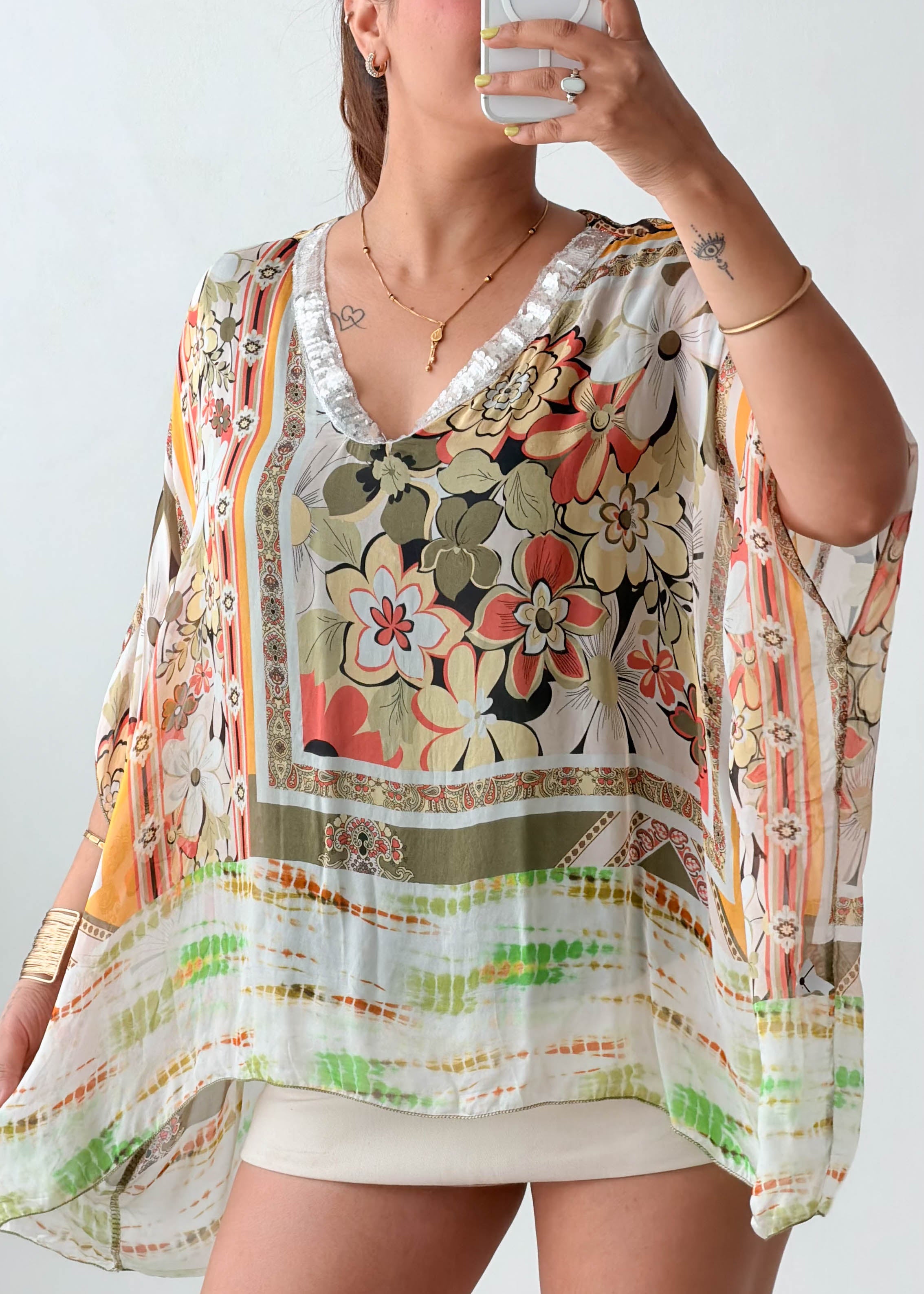 Size M-L Multicolor Boho Kaftan Top