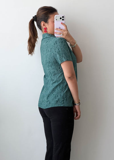 S-M Green Textured Viscose Crepe Shirt