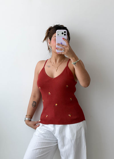 Size M-L Rust Ribbed Embroidered Camisole