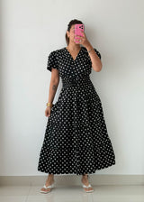 Size M-L Black Polka Dot Midi Dress