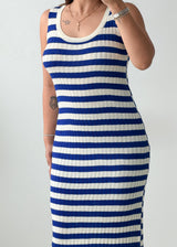 Size M-L Blue & White Striped Ribbed Midi Dress