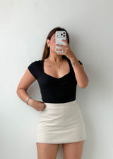Size L-XL Black Ruched Neck Bodysuit