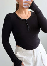 Size XS-S, Black Long Sleeve Ribbed Top - Closet by Payal