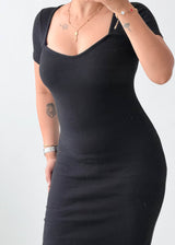 Size S-M Black Sweetheart Neck Knit Midi Dress