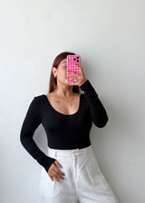 Size M-L Black Scoop Neck Bodysuit