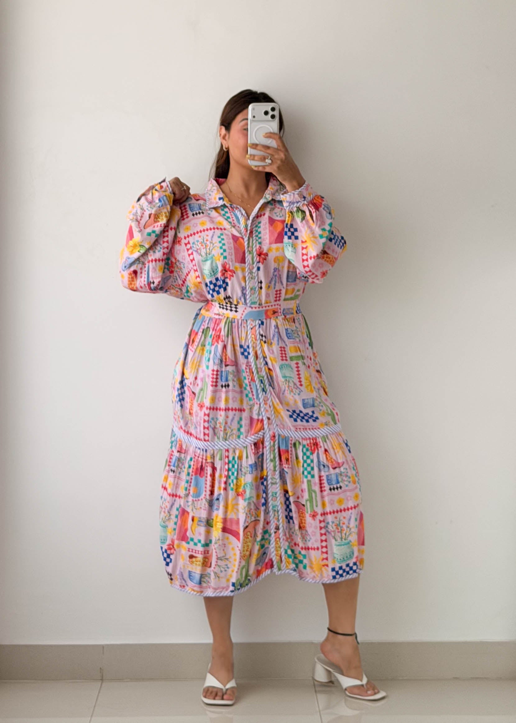 Size XL-XXL Multicolor Printed Tiered Midi Dress