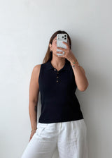 Size L-XL Black Sleeveless Polo Top