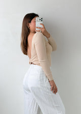 Size M-L Beige Open Back Ribbed Top