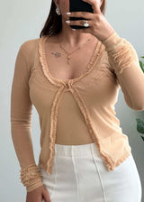 Size XS-S, Y2K Sheer Ruffle Front Fitted Top - Closet by Payal