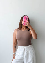 Size XS-S Taupe High Neck Sleeveless Bodysuit