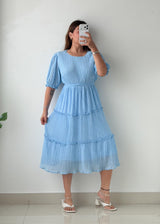 Size S-M Powder Blue Pleated Tiered Midi Dress