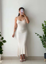 Size XS-S, Beige Lace Trim Maxi Dress - Closet by Payal