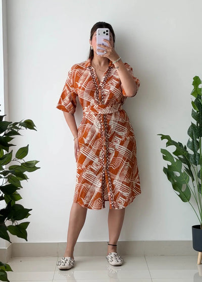 Size M-L, Rust Abstract Shirt Dress