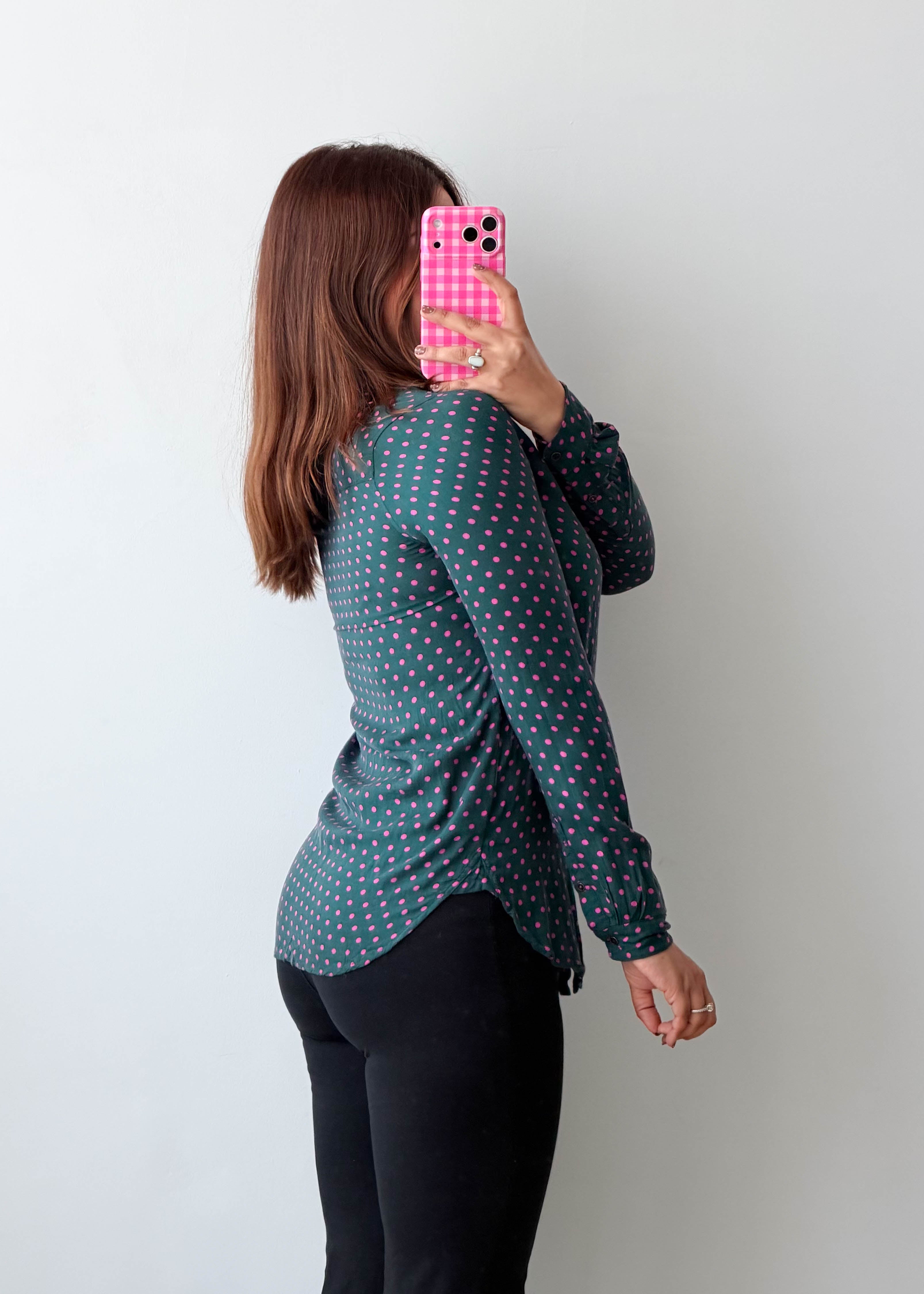 Size XS Teal Pink Polka Dot Shirt Top