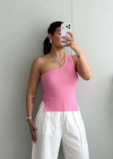 Size S-M, Pink One Shoulder Ribbed Top - Closet by Payal