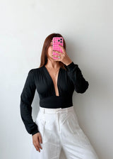 Size S-M Black Plunge Long Sleeve Bodysuit