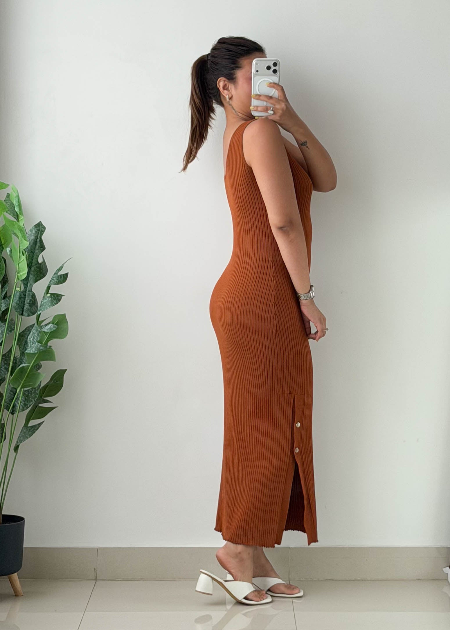 Size S-M Rust Ribbed Maxi Dress