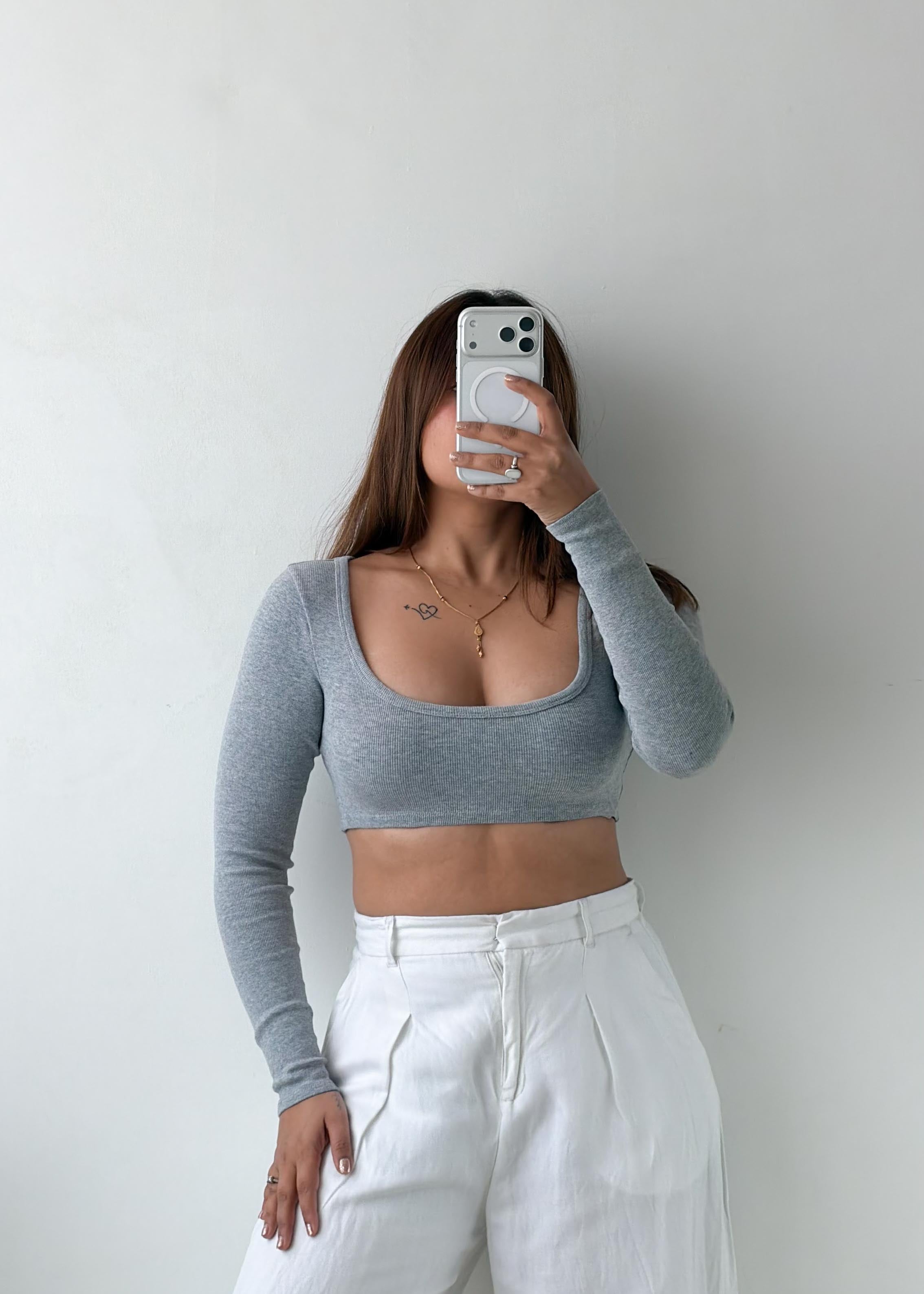 Size XS-S Grey Scoop Neck Crop Top