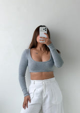 Size XS-S Grey Scoop Neck Crop Top