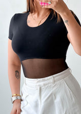 Size XS-S Black Mesh Waist Bodysuit