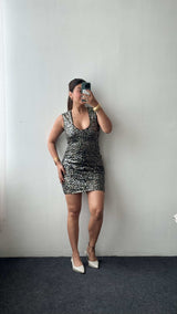 Size XS-S Black & Gold Sequin Bodycon Mini Dress
