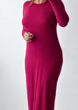 Size M-L Wine Ribbed Knit Maxi Dress
