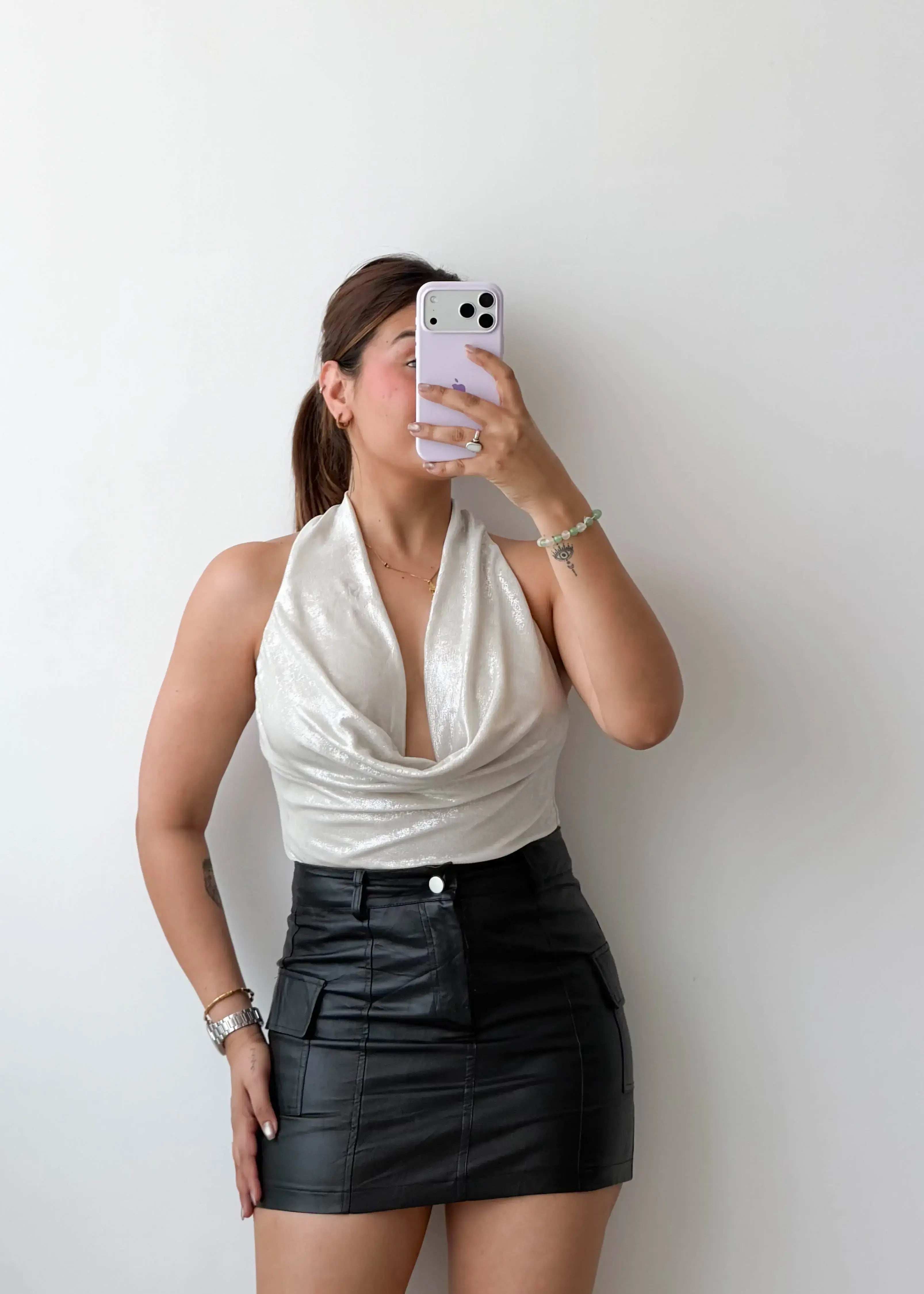 Size M-L Ivory Cowl Neck Halter Bodysuit