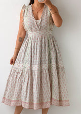 Size S-M White Floral Tiered Midi Dress