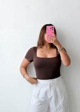 Size L Chocolate Square Neck Bodysuit