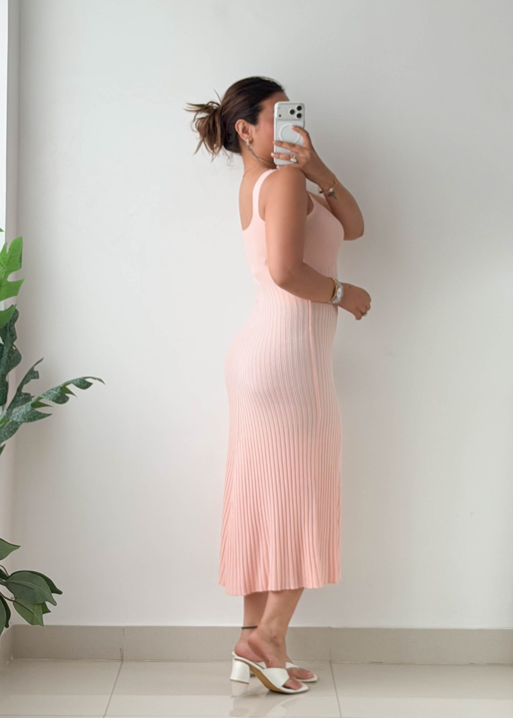 Size XS-S Blush Pleated Rib Knit Maxi Dress