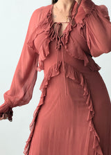 Size S-M Rust Ruffle Maxi Dress