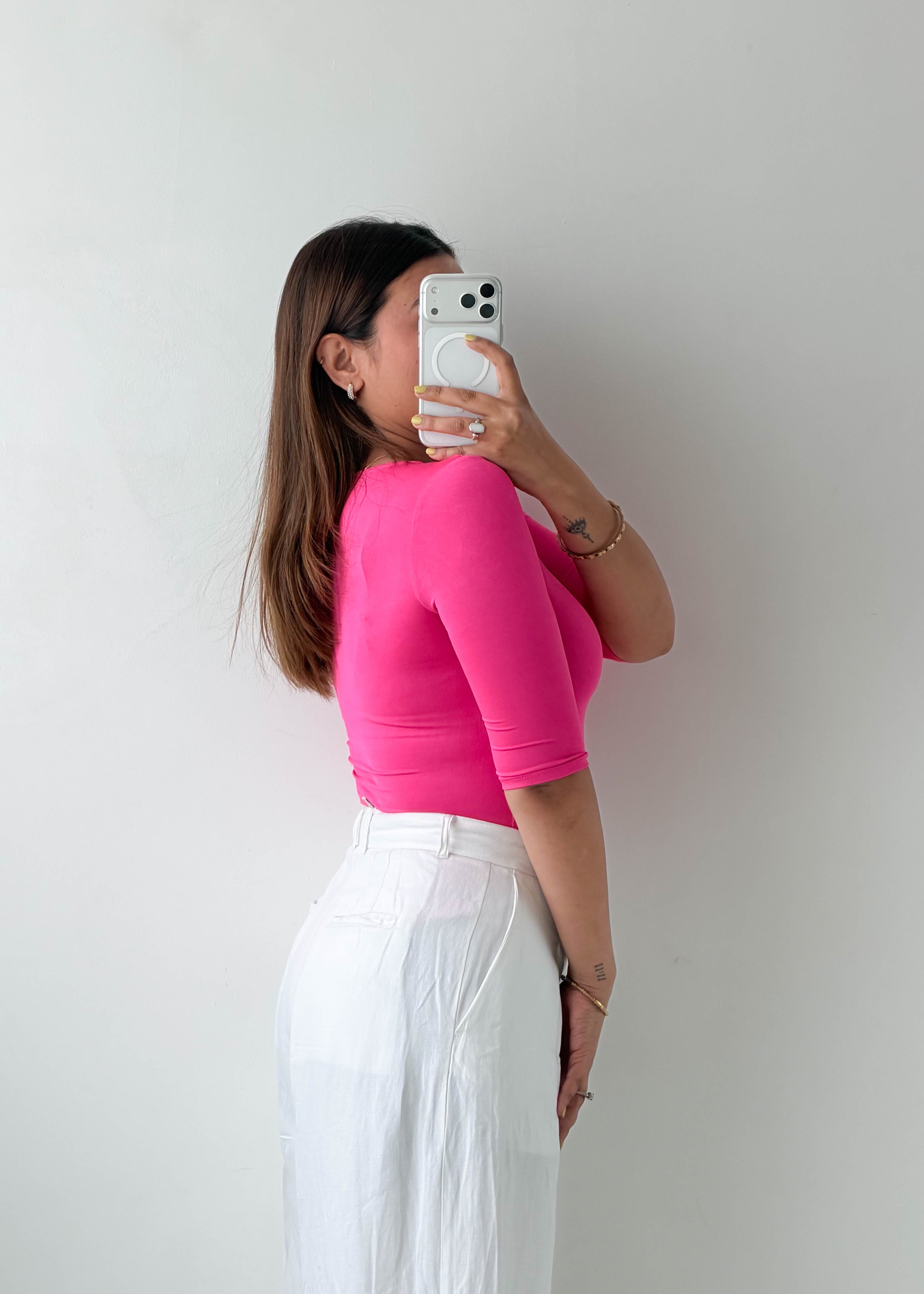 Size XS-S Hot Pink Zip Neck Bodysuit