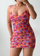 Size XS-S Multicolor Ruched Mini Dress