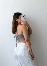 Size XS-S Denim Grey Raw Edge Tube Top