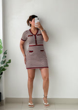 Size M-L Black & White Striped Knit Mini Dress
