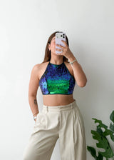Size XS-S, Blue-Green Ombre Halter Top