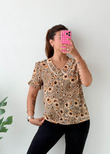 Size S-M Beige Floral V-Neck Top
