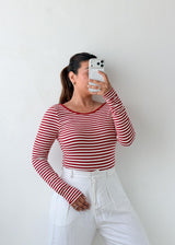 Size M-L Red Striped Long Sleeve Bodysuit