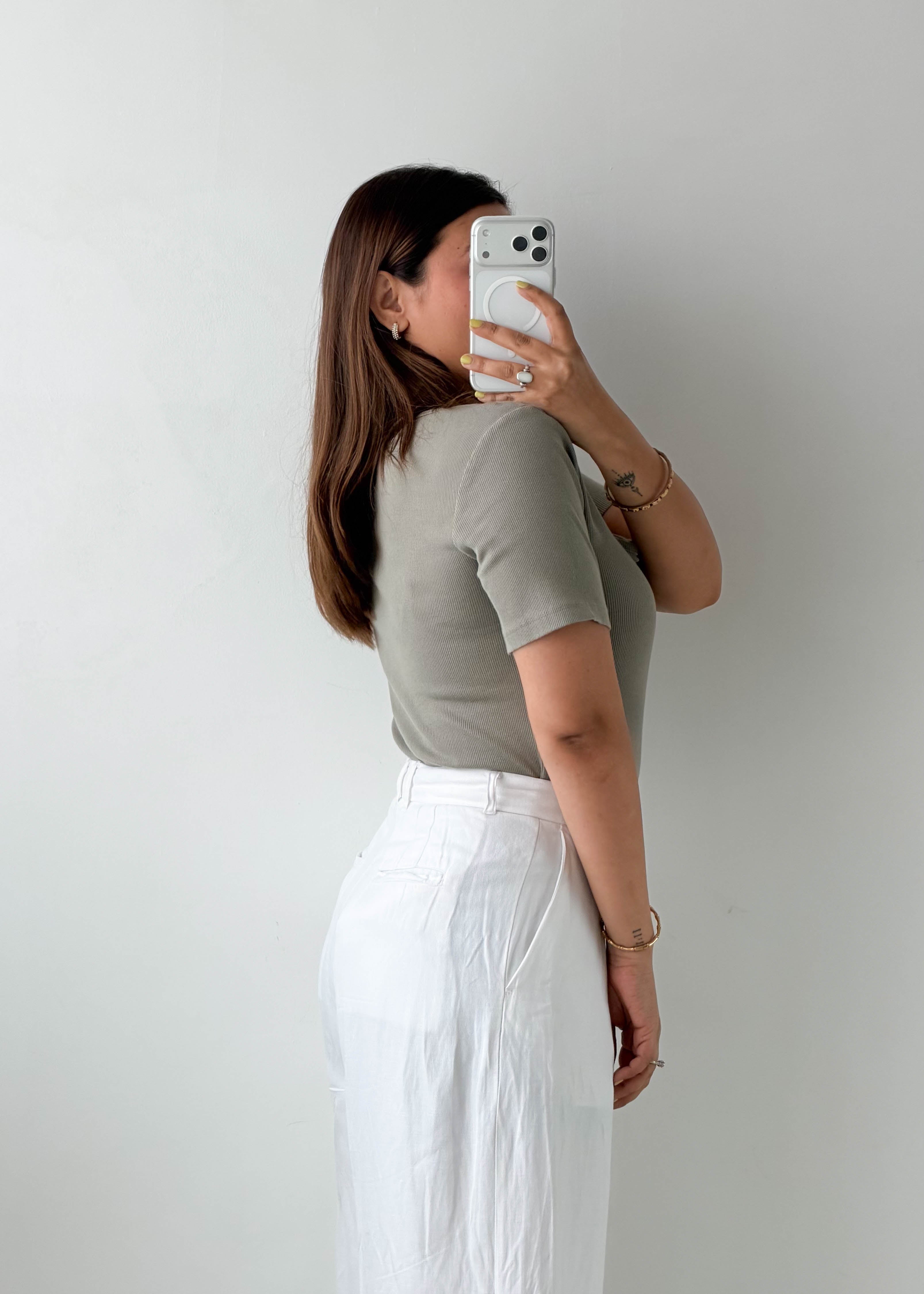 Size L Sage Henley Ribbed Bodysuit