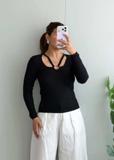 Size XS-S, Black Cut-Out Ribbed Top - Closet by Payal