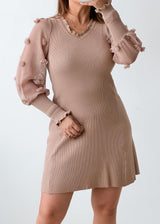 Size M-L Beige Pearl Sleeve Knit Mini Dress