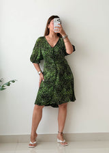 Size L-XL Green Leopard Print Mini Dress