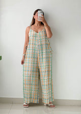 Size M-L Multicolor Striped Wide-Leg Jumpsuit